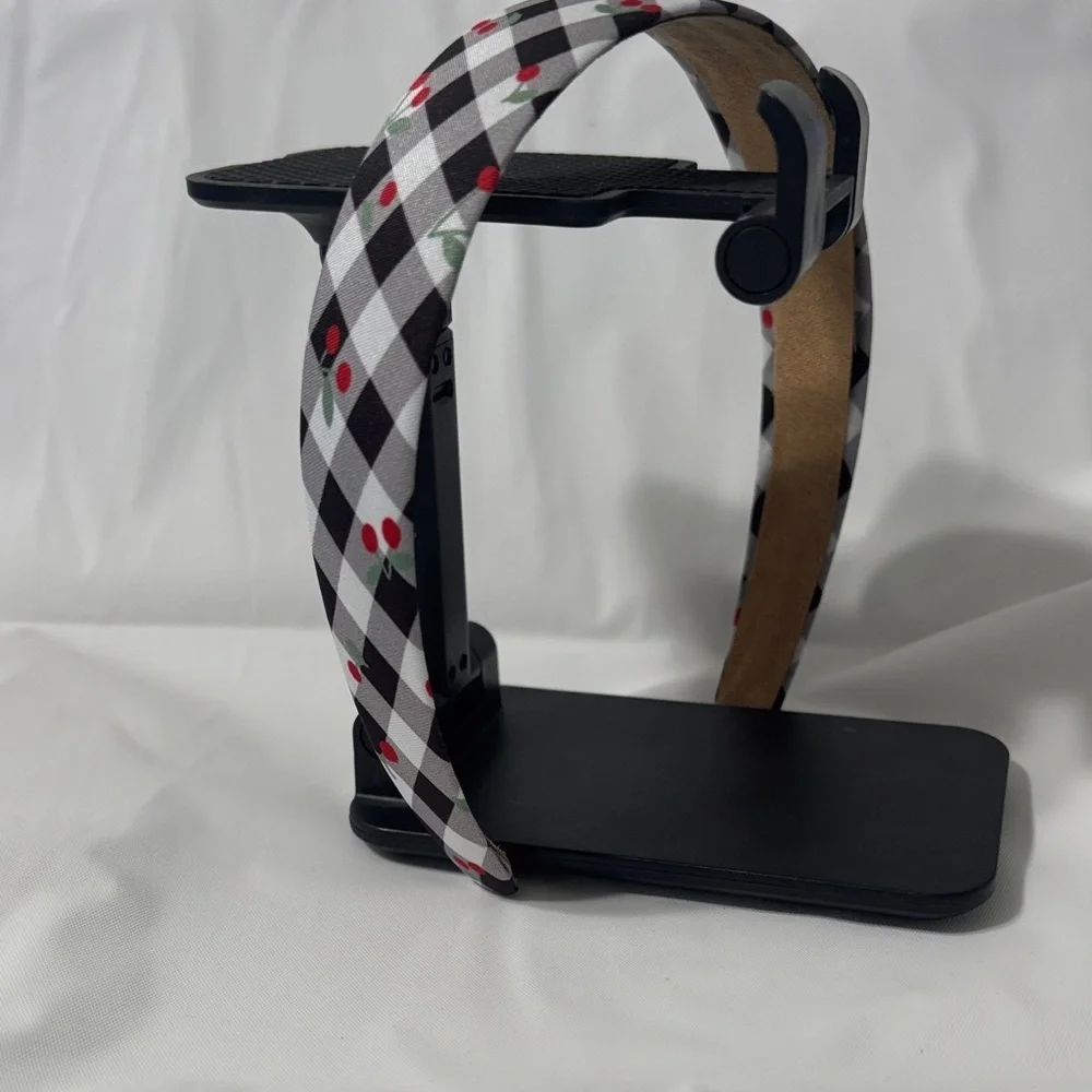 Checkered Black and White Headband with Cherries